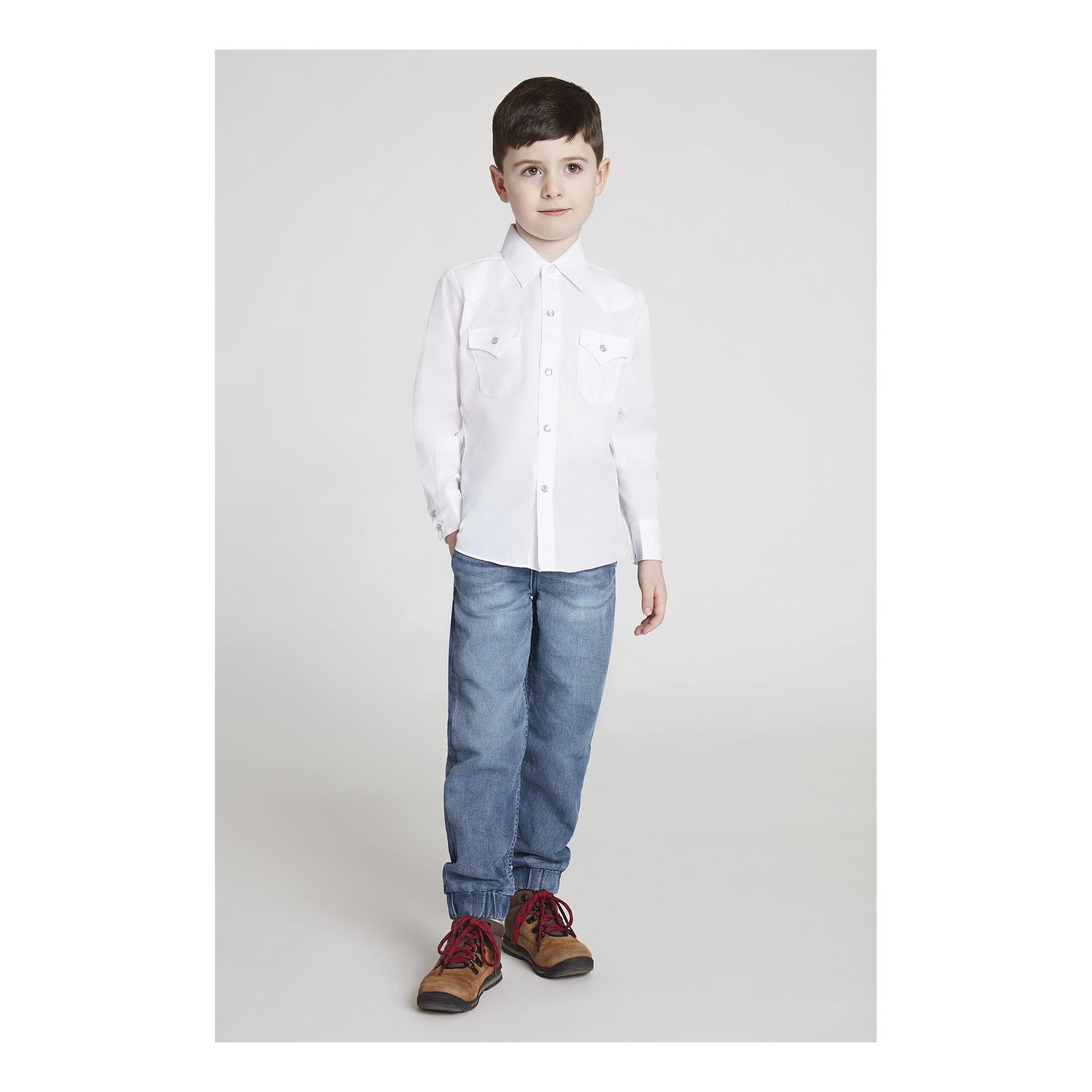 Ely Cattleman 15101532-WHITE-16 Western Shirt, Boy's, 16, Cotton/Polyester, Solid White, Spread, Long Sleeve, Snap