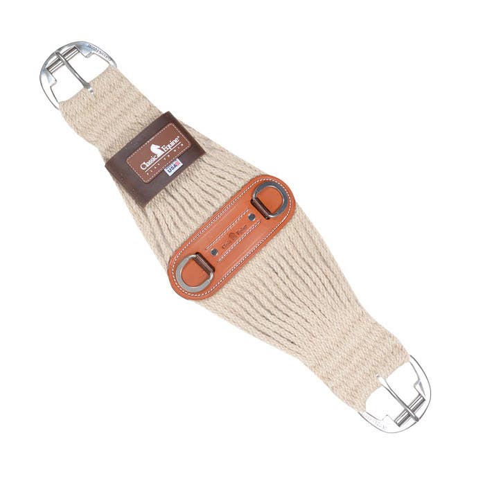 Classic Equine Colt Cinch, 26 in L, 7-1/2 in W, Mohair/Stainless Steel, Natural