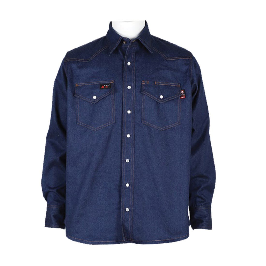 Forge Fr Flame-Resistant Work Shirt, Men's, 2XL, Spread, Long Sleeve, Denim - 830789