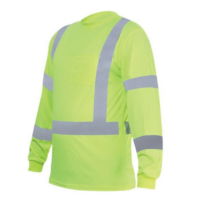 Forge Fr Flame-Resistant T-Shirt, Men's, 2XL, Long Sleeve, 2 in W Stripe, High-Visibility Yellow