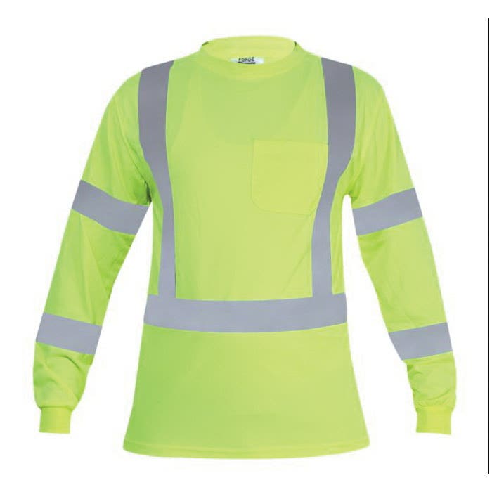 Forge Fr Flame-Resistant T-Shirt, Men's, 2XL, Long Sleeve, 2 in W Stripe, High-Visibility Yellow