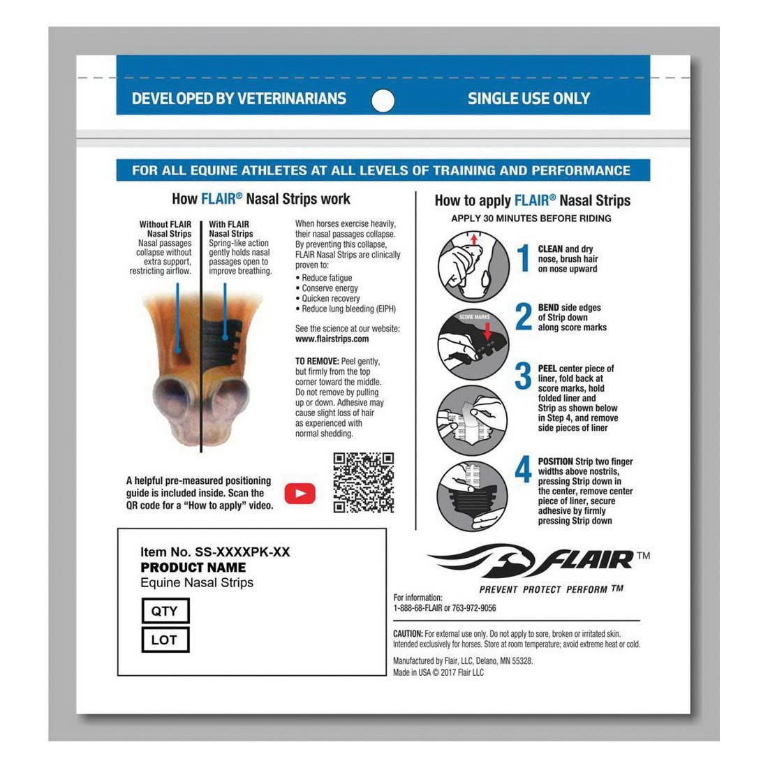 Flair 841437 Equine Nasal Strip, Drug-Free, Self-Adhesive, Black, 6/PK