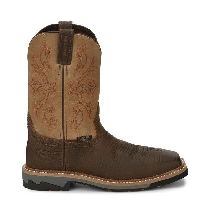Justin Stampede Series Work Boots, 9.5, EE W, Buff Brown/Pecan, Leather Upper