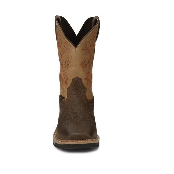 Justin Stampede Series Work Boots, 9.5, EE W, Buff Brown/Pecan, Leather Upper