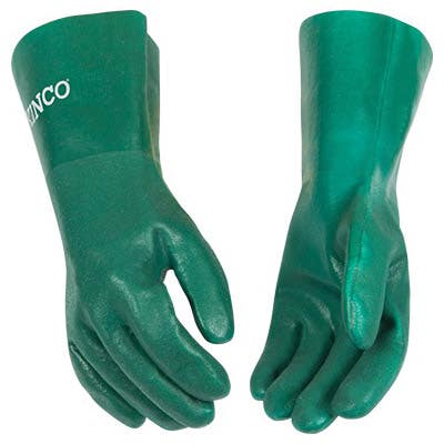 Kinco 7184G Gloves, L, 14 in L, Angled Wing Thumb, Gauntlet Cuff, PVC Coating, Green