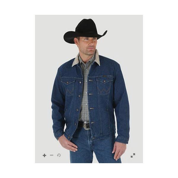 Wrangler 48L Jacket, L, Prewashed Indigo, Spread Collar, Button Flap Closure, Tall