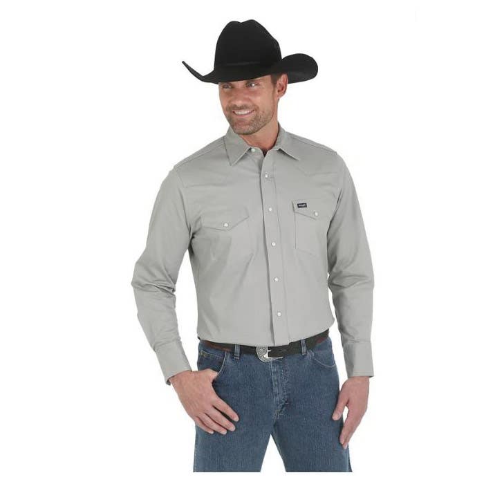 Wrangler MACW03H-2XT Shirt, 2X, Tall, Cotton/Spandex, Cement, Solid Print/Pattern, Spread Collar, Long Sleeve
