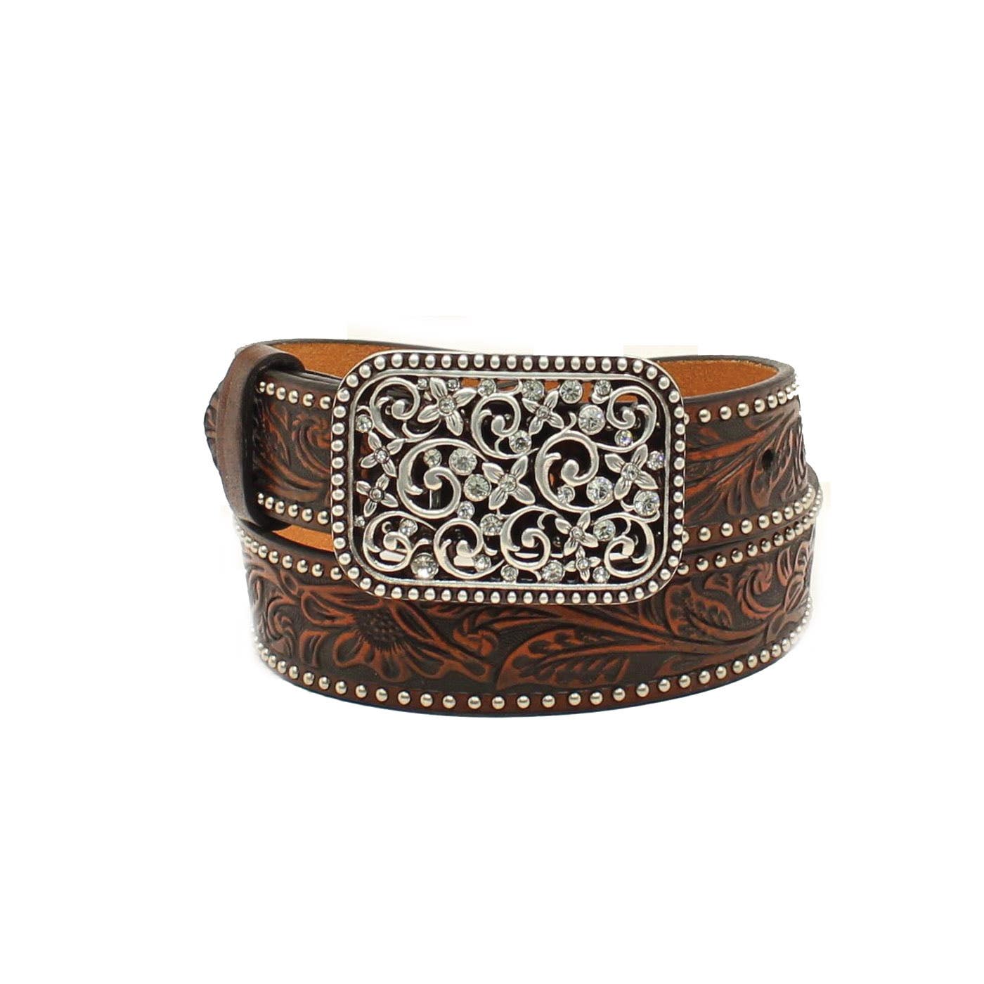 Ariat Belt, Girl's, 26 in, Floral Crystal Buckle, Brown, Buckle