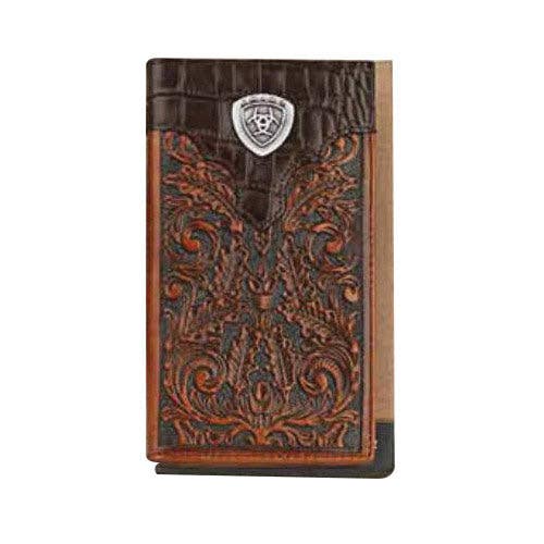 Ariat Wallet, Men's, Faux gator, Floral, OAK Embossed, Rodeo, Shield Concho, Tan