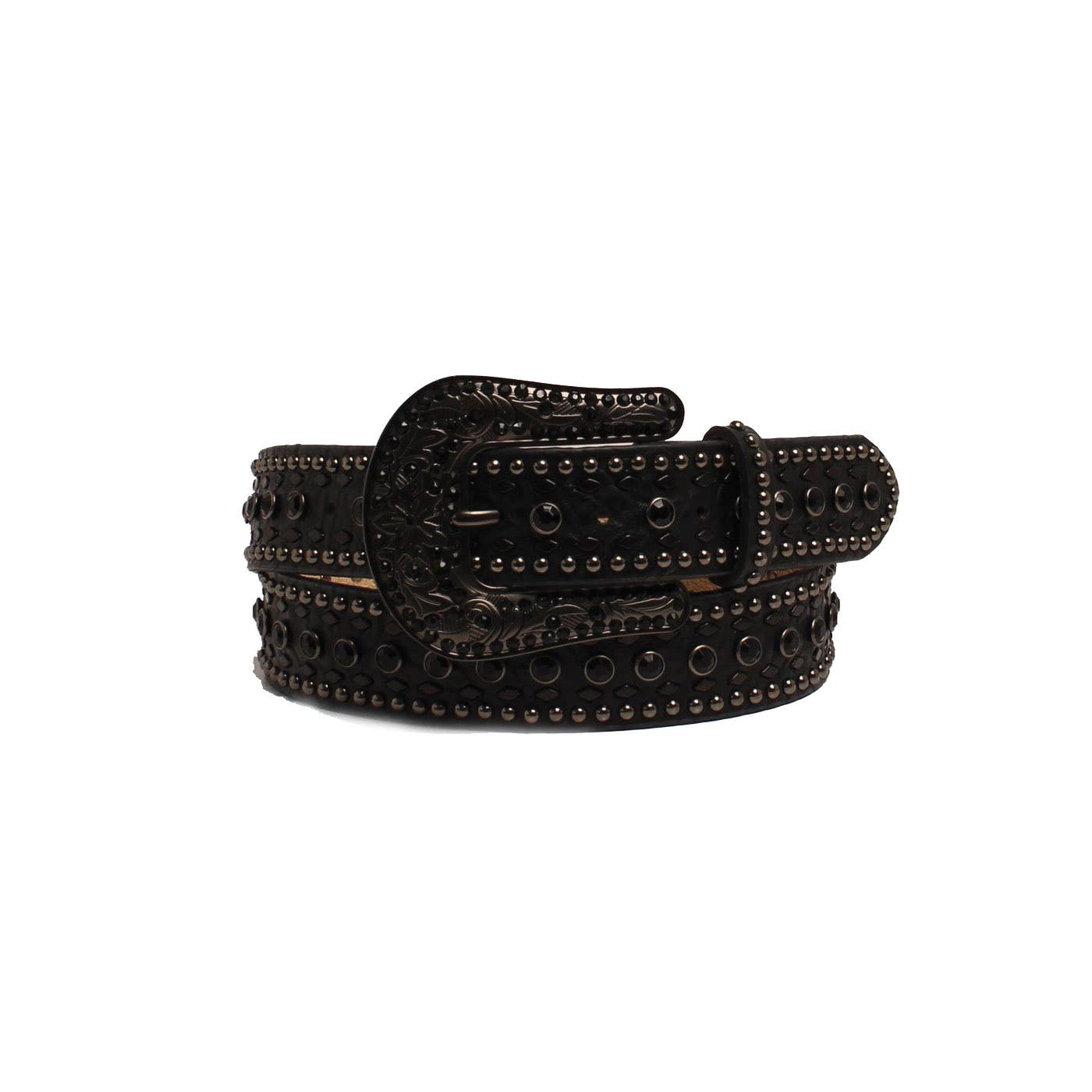 Nocona Western Belt, Women's, L, Floral Engraved Buckle, Antique Silver Buckle, Leather, Black, Buckle