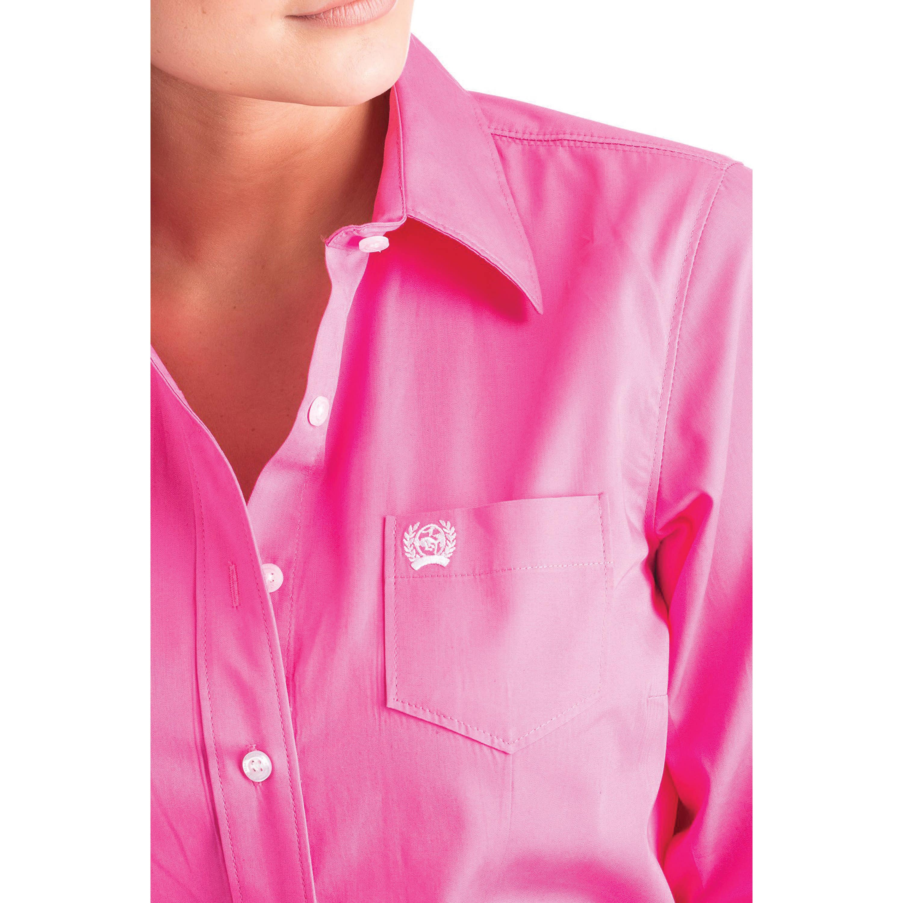 Cinch Shirt, 2XL, Cotton, Solid Pink, Long Sleeve, Button-Down
