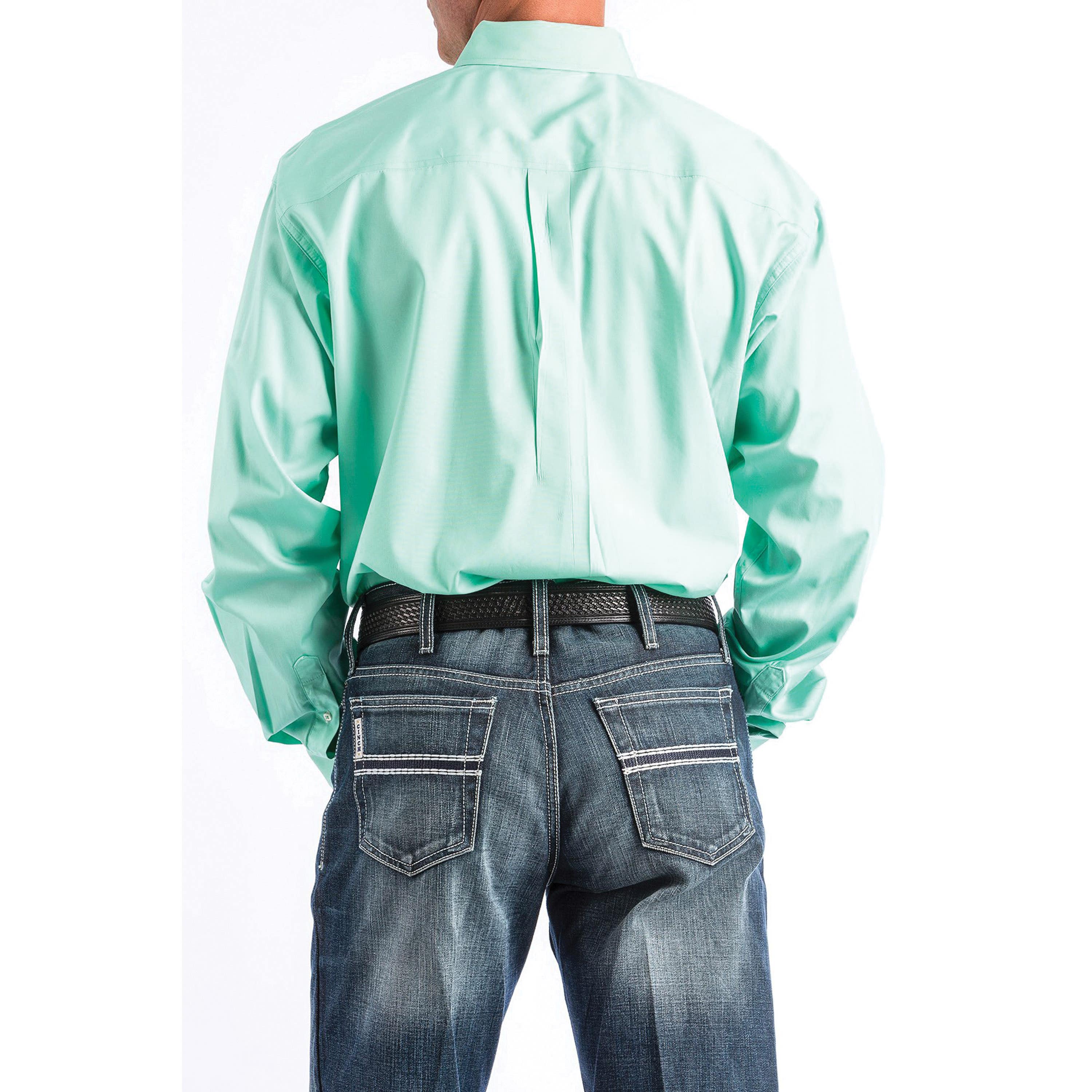Cinch Western Shirt, S, Cotton, Solid Mint Green, Button-Down, Long Sleeve, Classic, Button