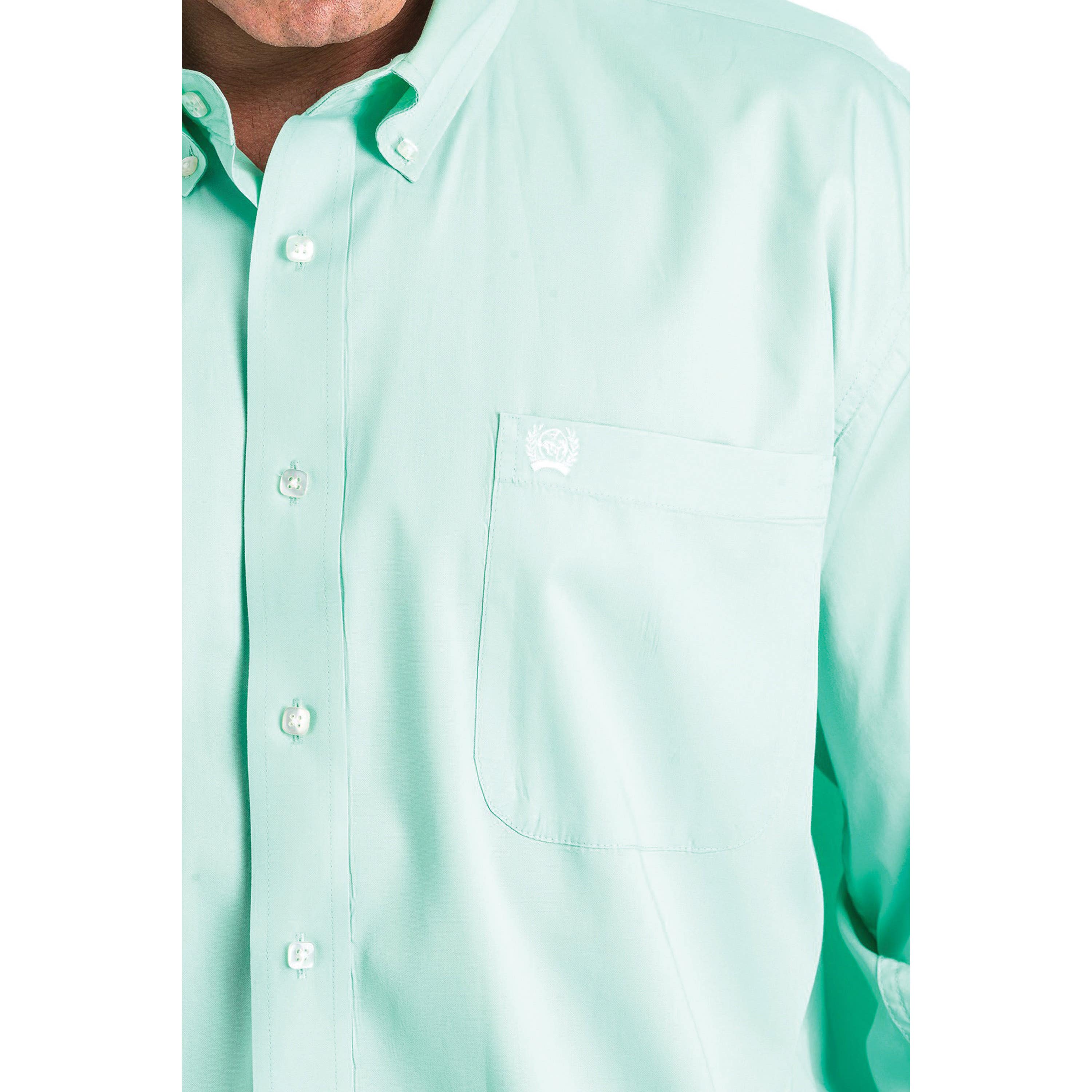 Cinch Western Shirt, S, Cotton, Solid Mint Green, Button-Down, Long Sleeve, Classic, Button
