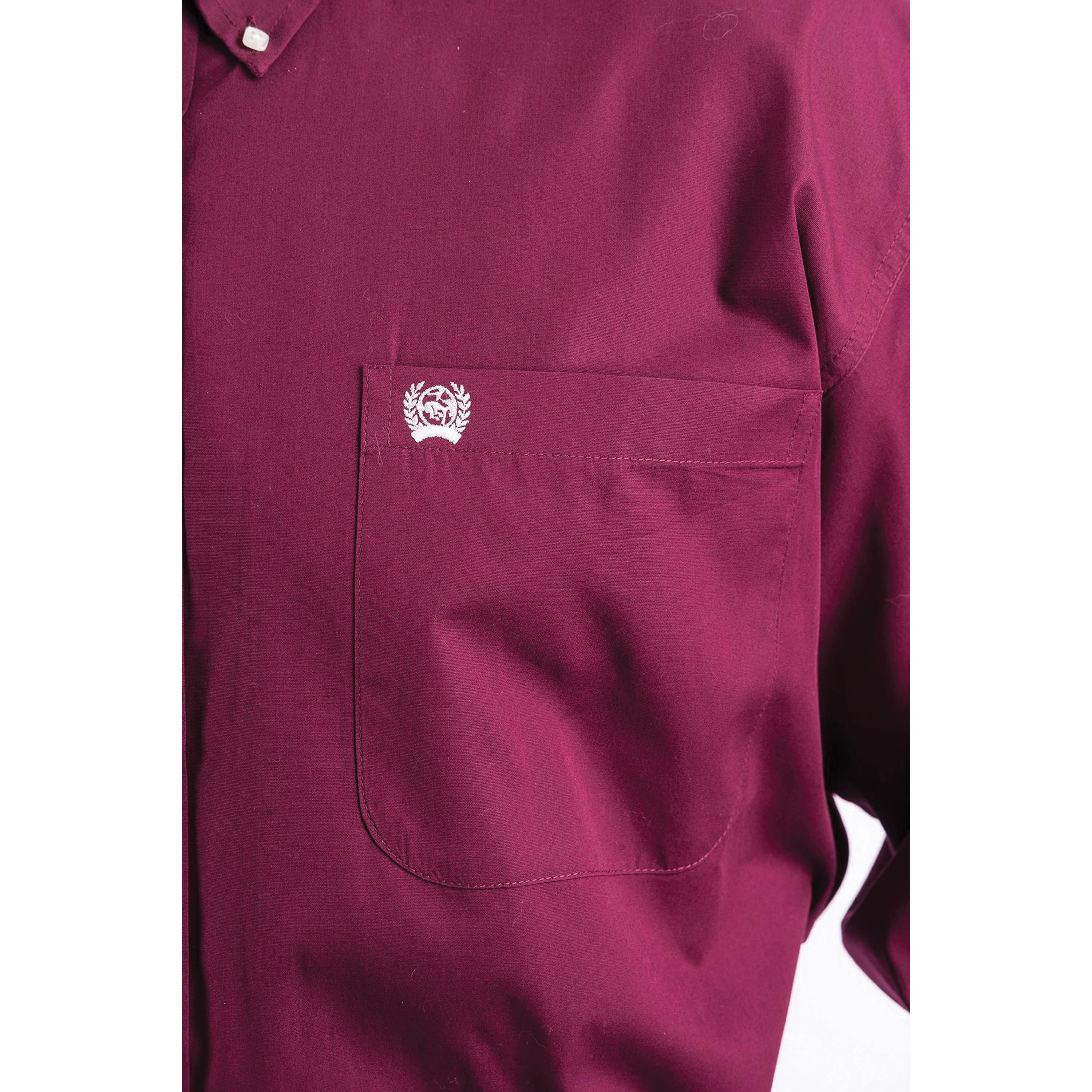 Cinch Western Shirt, 2XL, Cotton, Solid Burgundy, Long Sleeve, Classic, Button