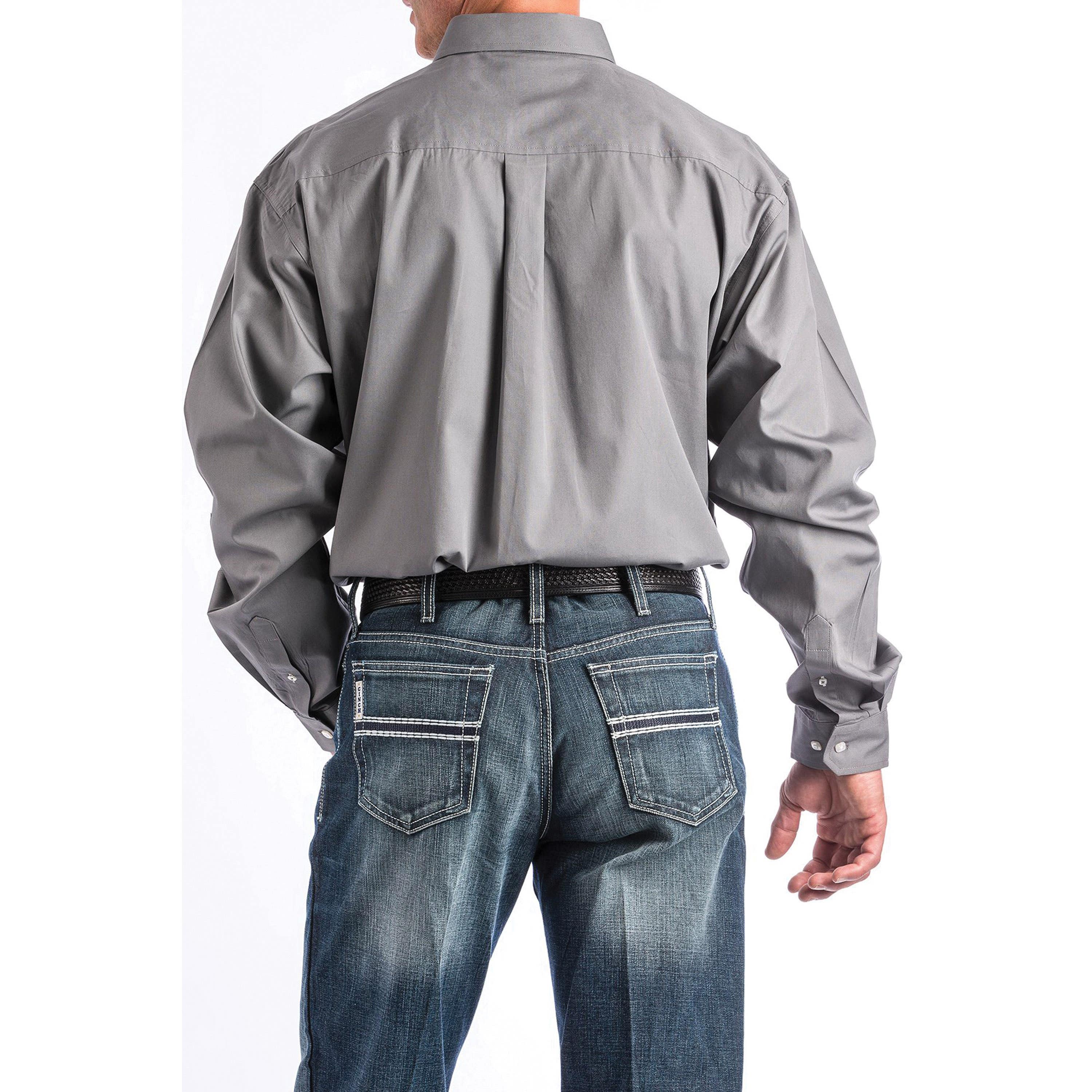 Cinch Western Shirt, M, Cotton, Solid Gray, Button-Down, Long Sleeve, Classic, Button - 789503