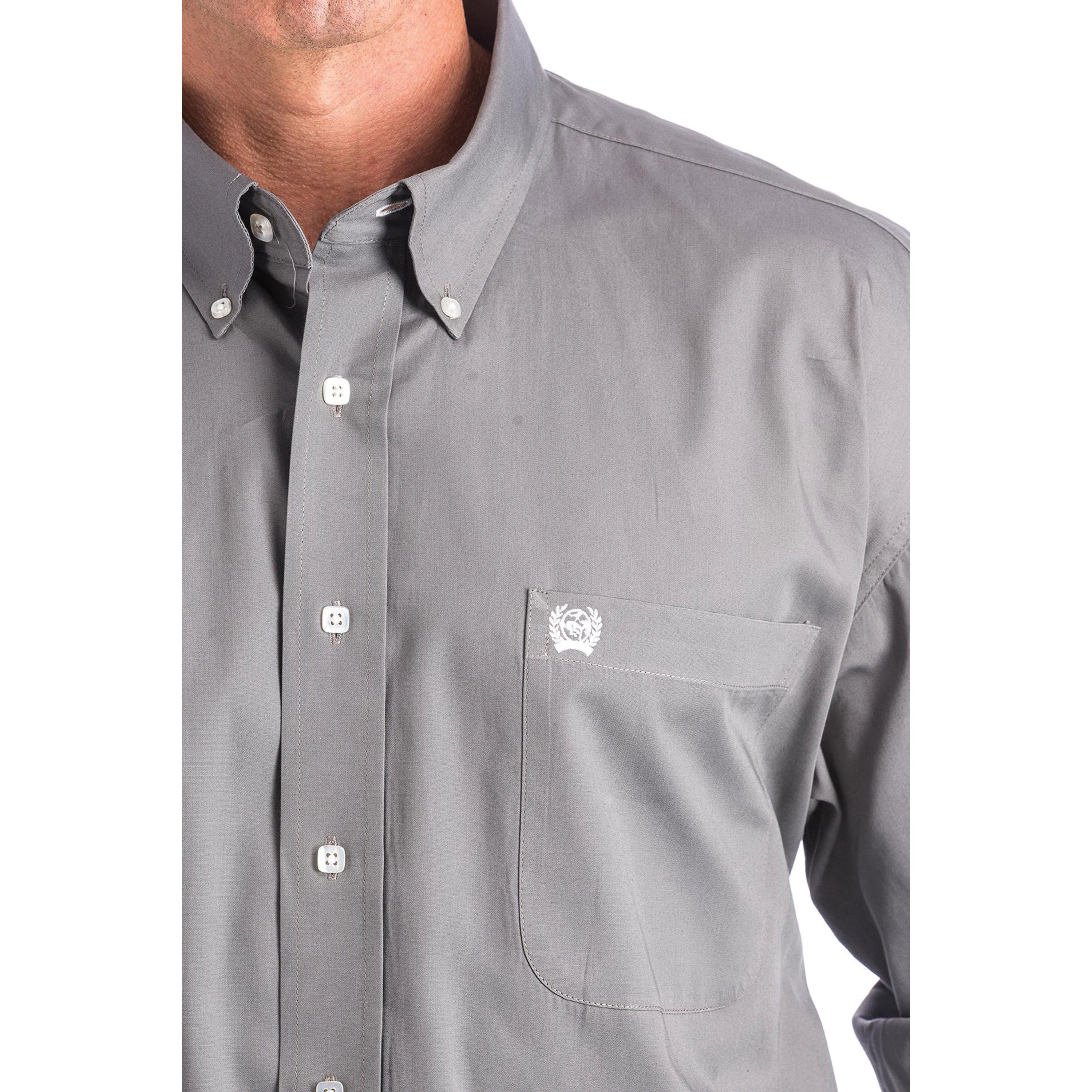 Cinch Western Shirt, M, Cotton, Solid Gray, Button-Down, Long Sleeve, Classic, Button - 789503