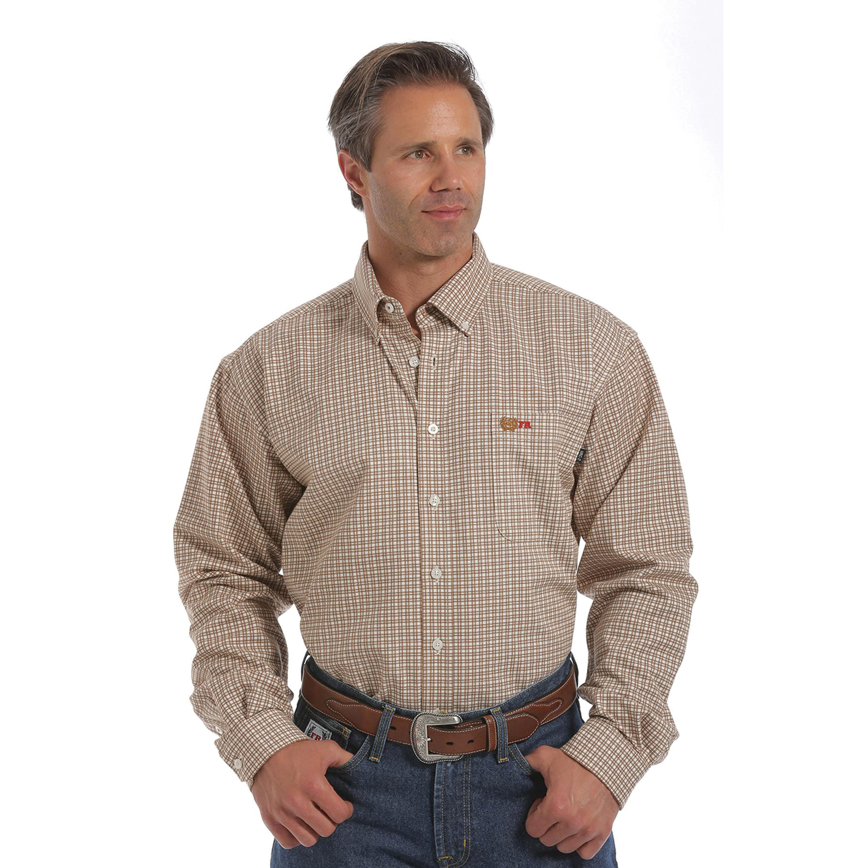 Cinch WLW3001010-BW-XL Shirt, XL, Cotton, Brown, Plaid, Button-Down, Long Sleeve, Button