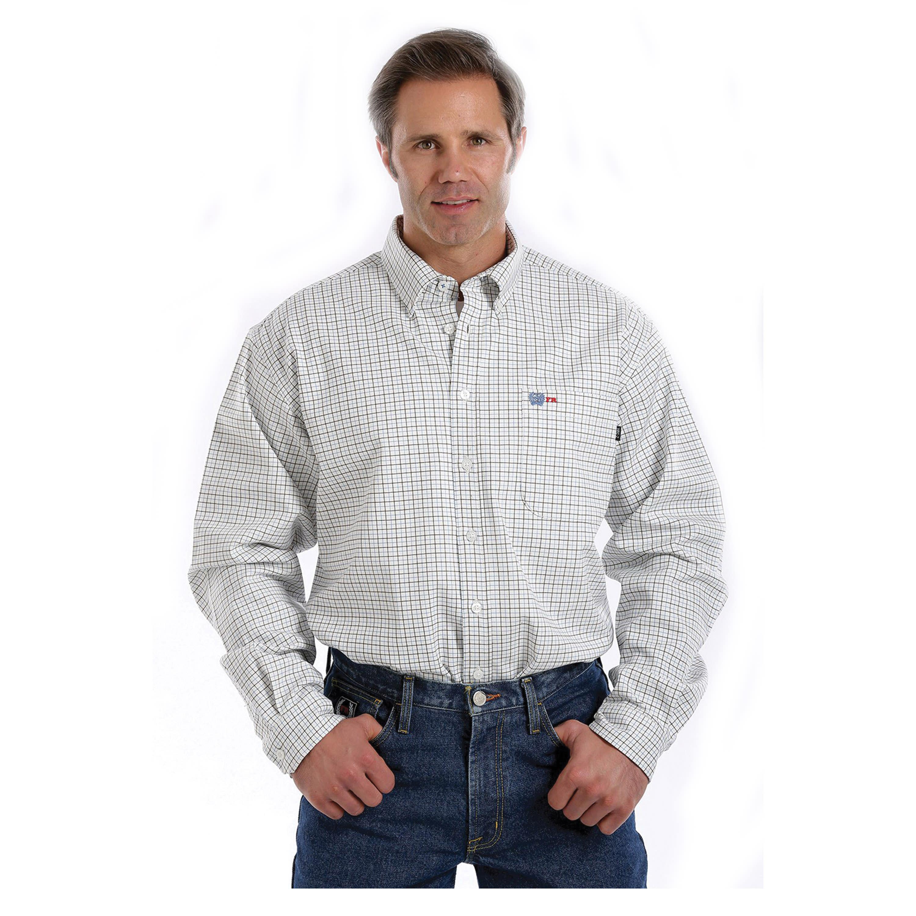 Cinch MLW3001008-TBL-L Shirt, L, Cotton, Tan Blue, Plaid, Button-Down, Long Sleeve, Button