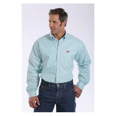 Cinch MLW3001006-TQ-L Shirt, L, Cotton, Turquoise, Plaid, Button-Down, Long Sleeve, Button