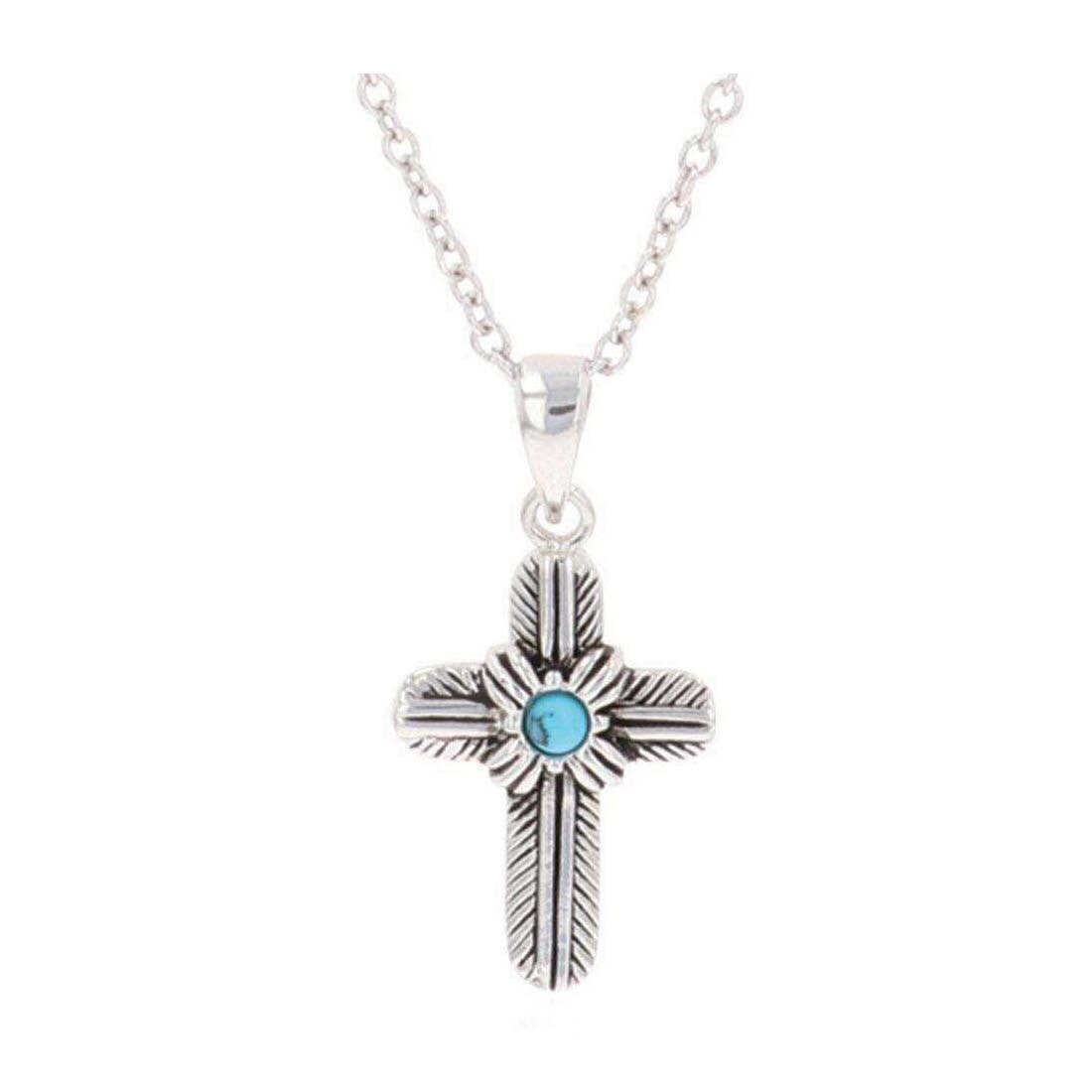 Montana Silversmiths Feathered Cross Turquoise Center Necklace