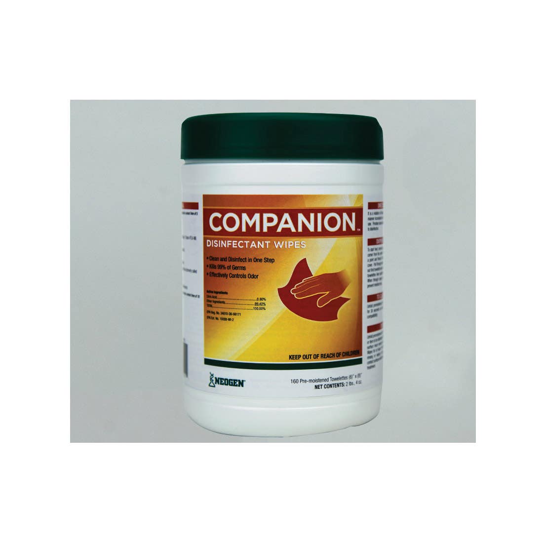 Neogen COMPANION 490908 Disinfecting Wipes, Light Orange