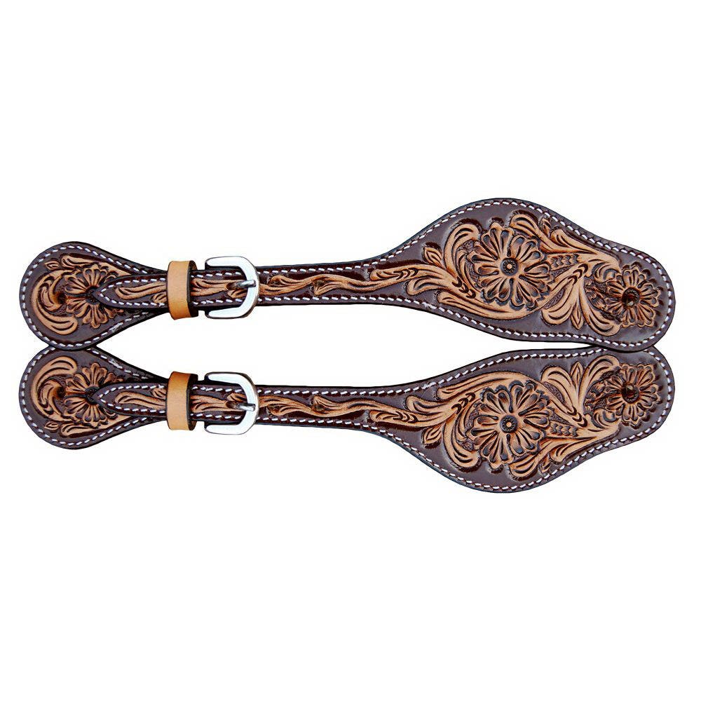 Oxbow Tack Antique Floral Series Spur Strap, Floral Carving