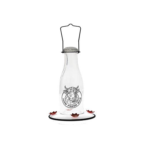 Woodlink Bird Feeder, Milkhouse, 24 oz, 4-Port/Perch, Glass, White, Hang Mounting