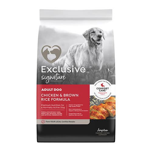 Exclusive Signature 3005424720 Dog Food, Brown Rice, Chicken Flavor, 30 lb Bag