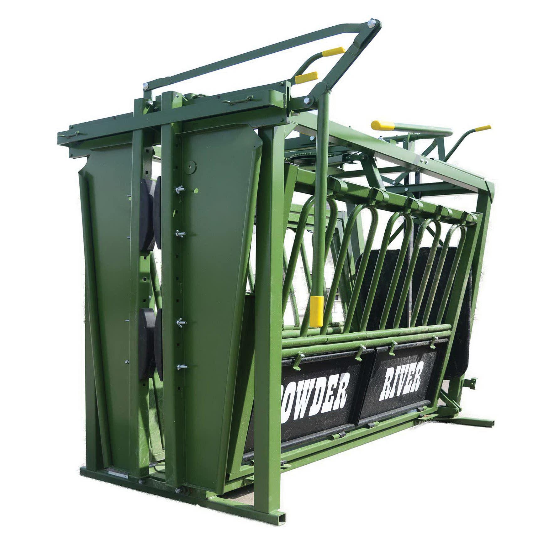Powder River M2000 Series Squeeze Chute, 96 in OAL, 53 in OAW, 88 in OAH, Rack and Pinion Lock