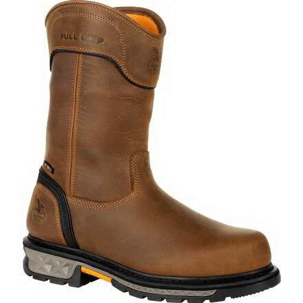 Georgia Boot Carbo-Tec Series Work Boots, Pull-On, M W, 8.5, Black/Brown, Leather, Zipper, Insulated: No