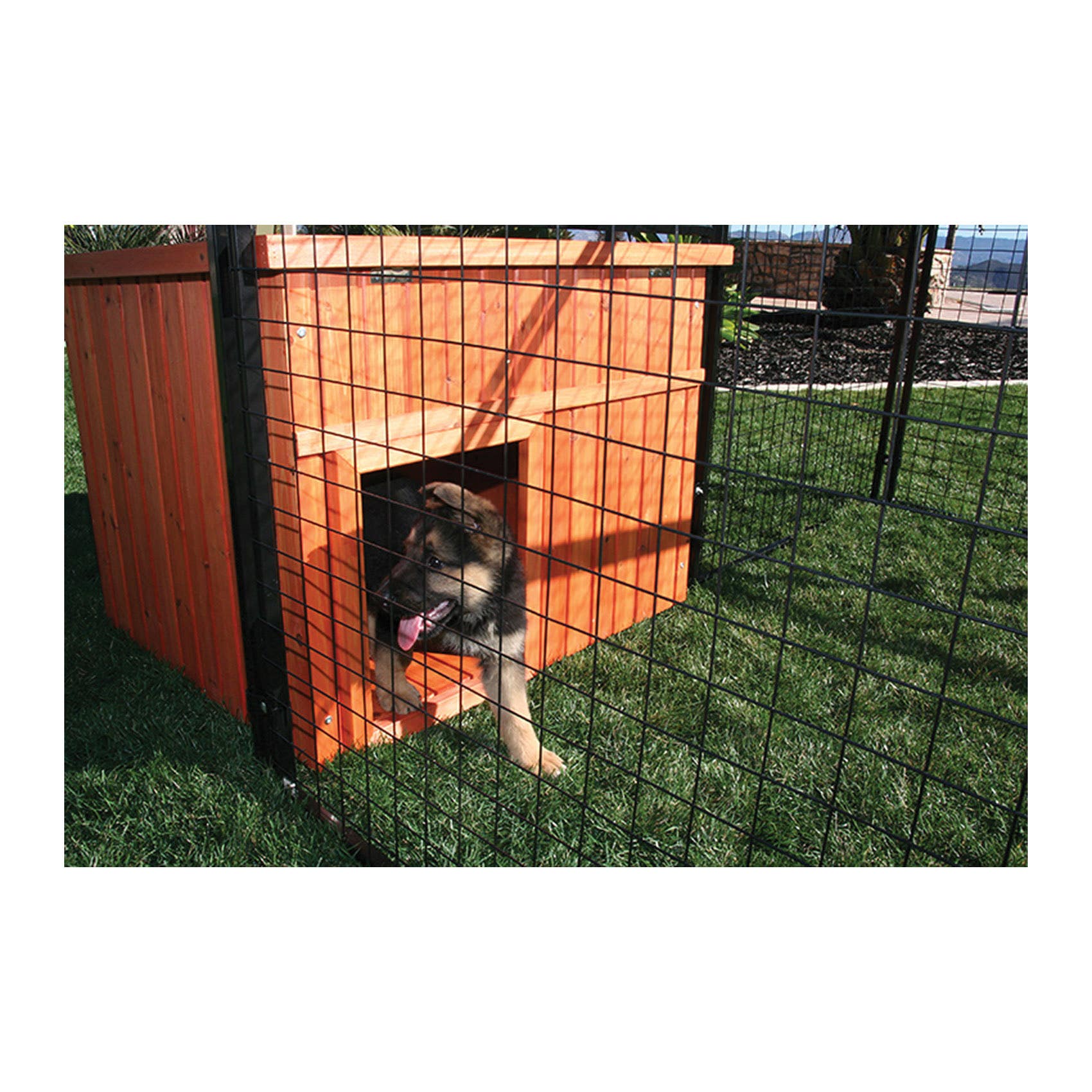 Rugged Ranch DGHSLG Dog House, 27 in OAL, 27 in OAW, 37-1/2 in OAH, Wood, Brown