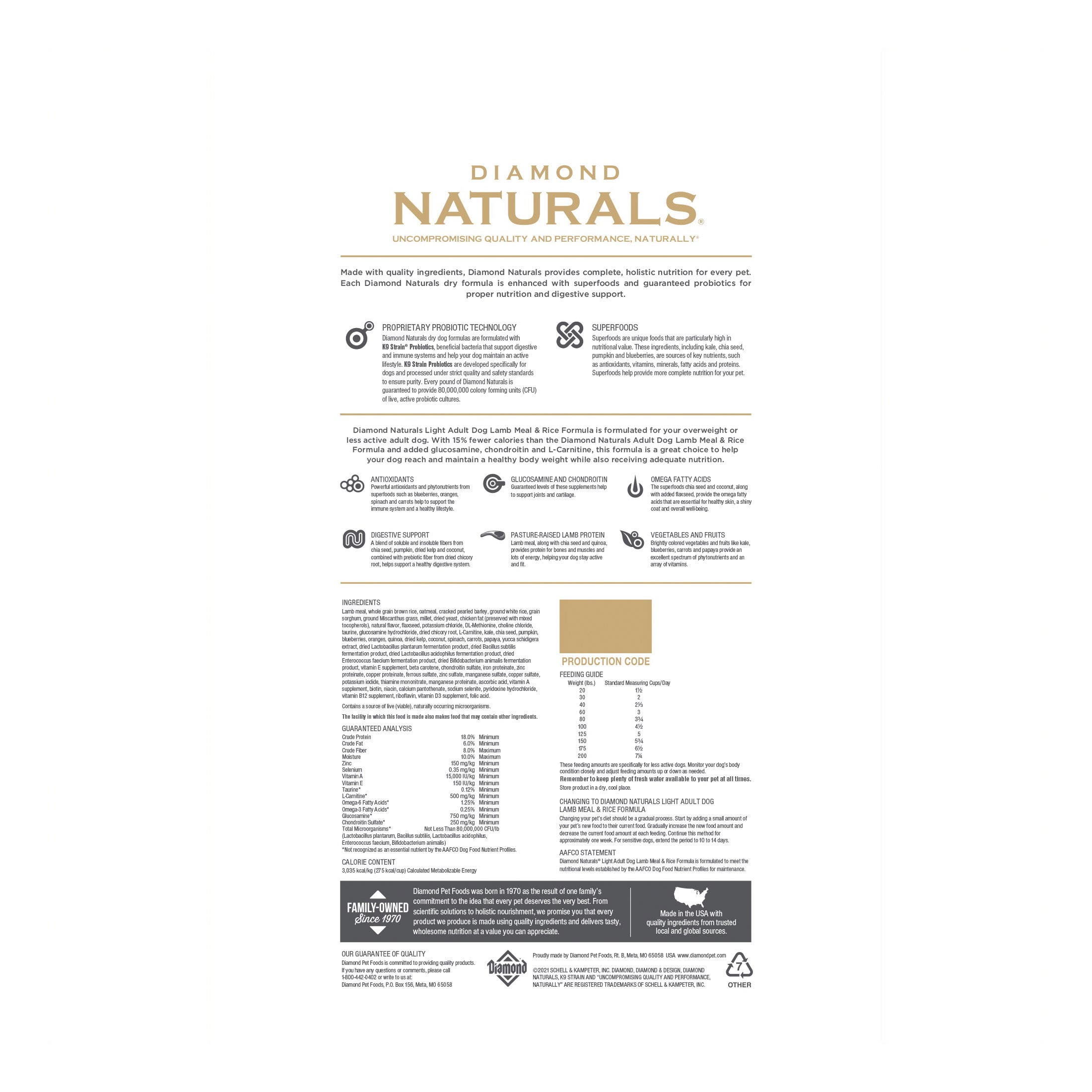 Diamond Naturals Light Adult Dog Lamb Meal & Rice Dry Food, 15 lb