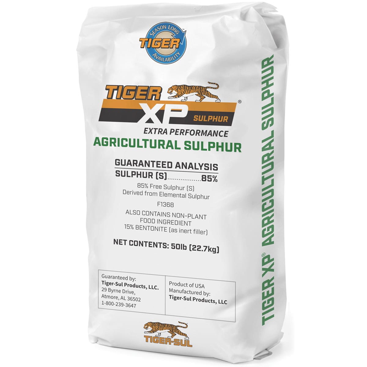 Tiger-Sul 843590 Sulfur Fertilizer, Granular, Black/Dark Gray, 50 lb, Bag