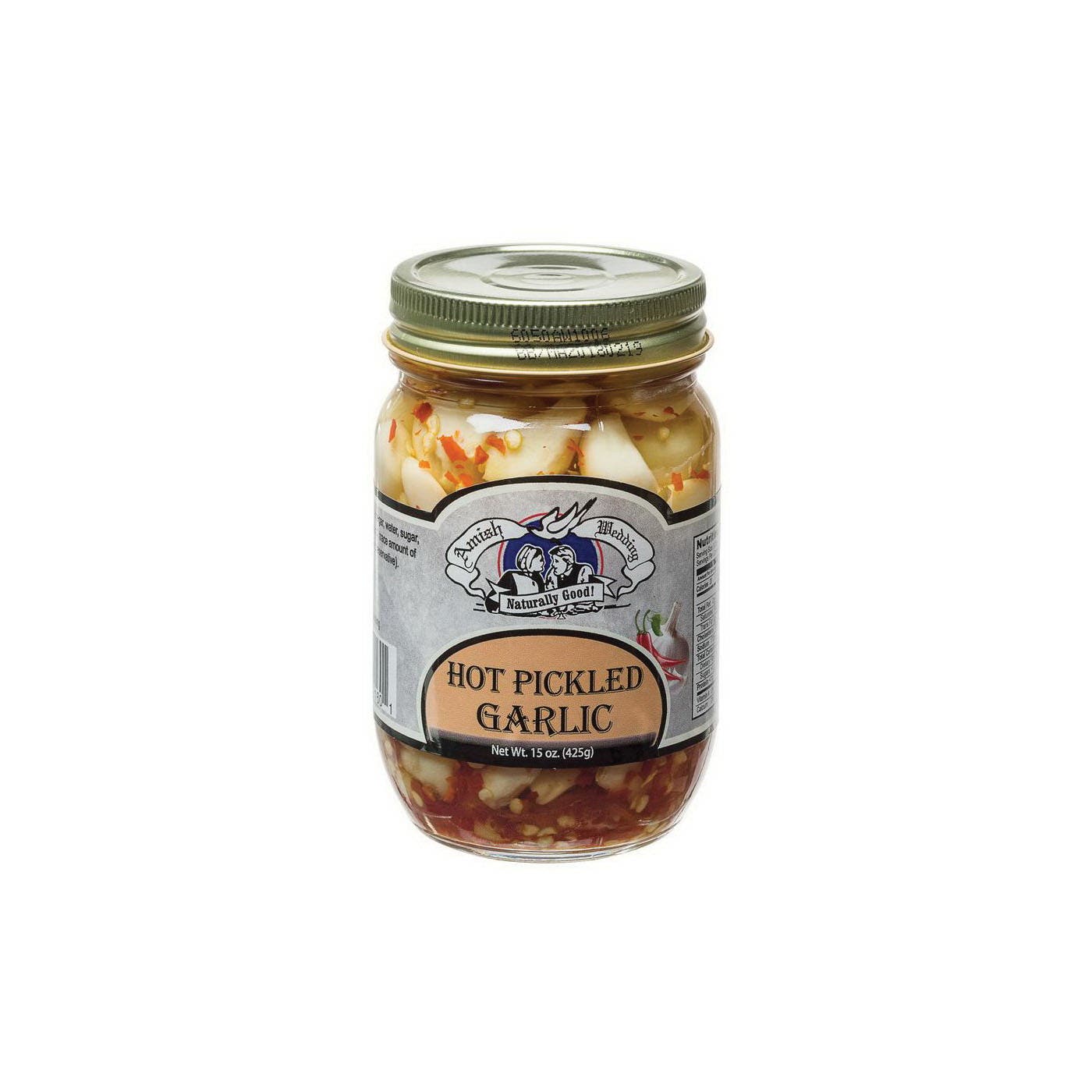 Amish Wedding Hot Pickled Garlic, 15 oz Jar