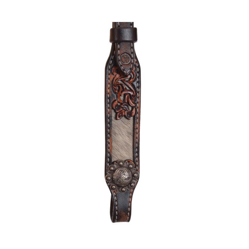 Circle Y Browband Headstall, Inlaid Filigree, Leather/Stainless Steel, Hair and Hide