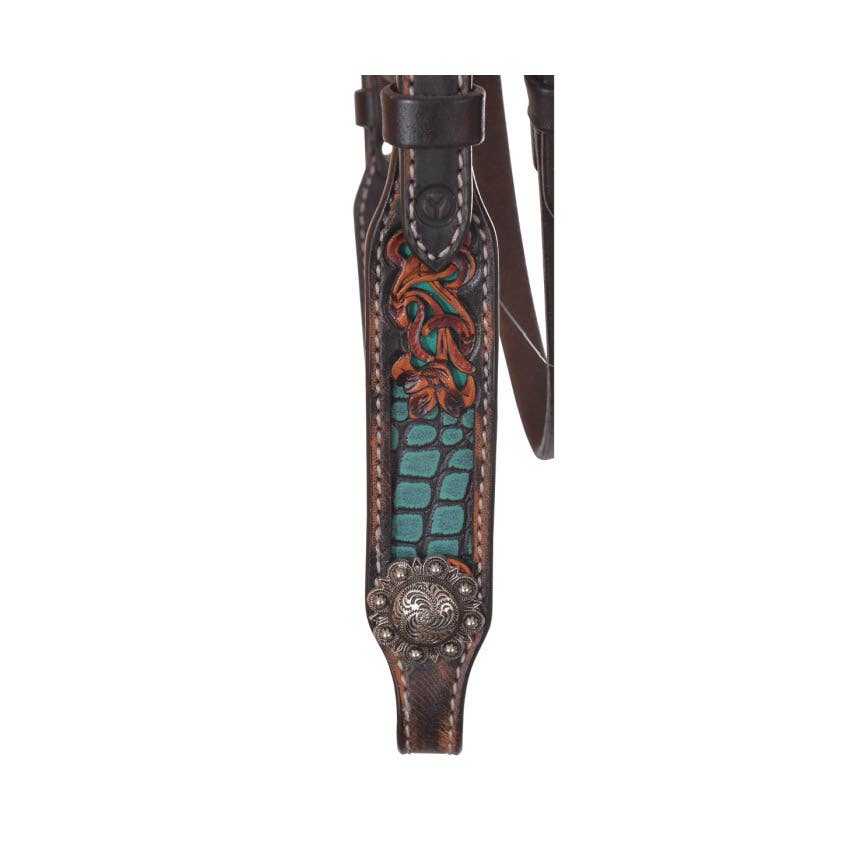 Circle Y Browband Headstall, Inlaid Filigree, Leather/Stainless Steel, Turquoise