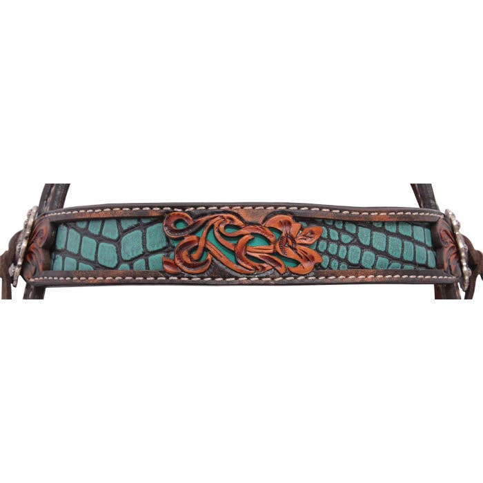 Circle Y Browband Headstall, Inlaid Filigree, Leather/Stainless Steel, Turquoise