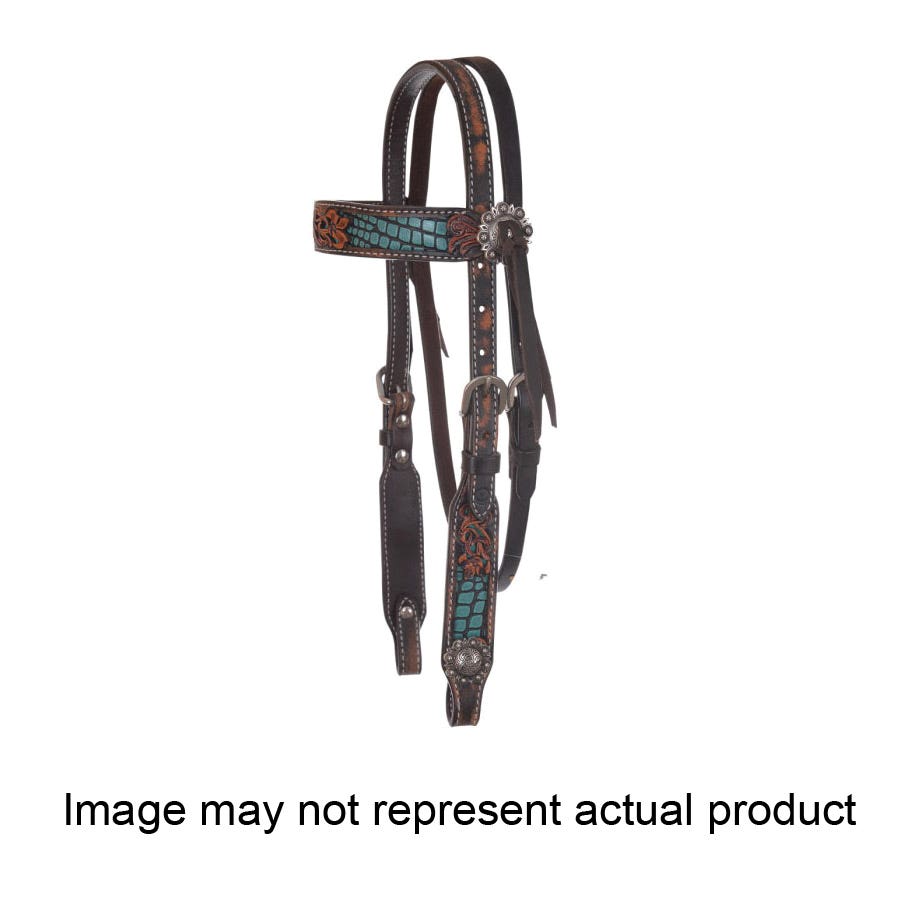 Circle Y Browband Headstall, Inlaid Filigree, Leather/Stainless Steel, Turquoise