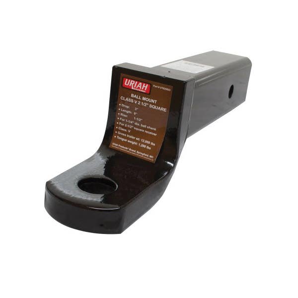 Uriah Products UT625023 Heavy-Duty Ball Mount, 6-1/2 in L, 3 in Drop, 5-1/2 in Rise, Black Enamel/Powder-Coated