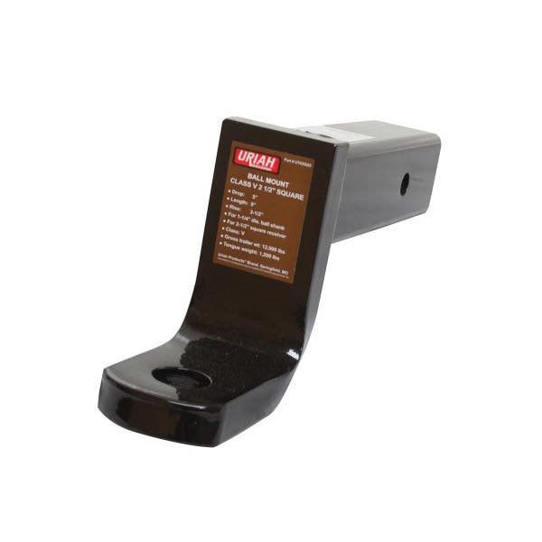 Uriah Products UT625025 Heavy-Duty Ball Mount, 6-1/2 in L, 5 in Drop, 3-1/2 in Rise, Black Enamel/Powder-Coated