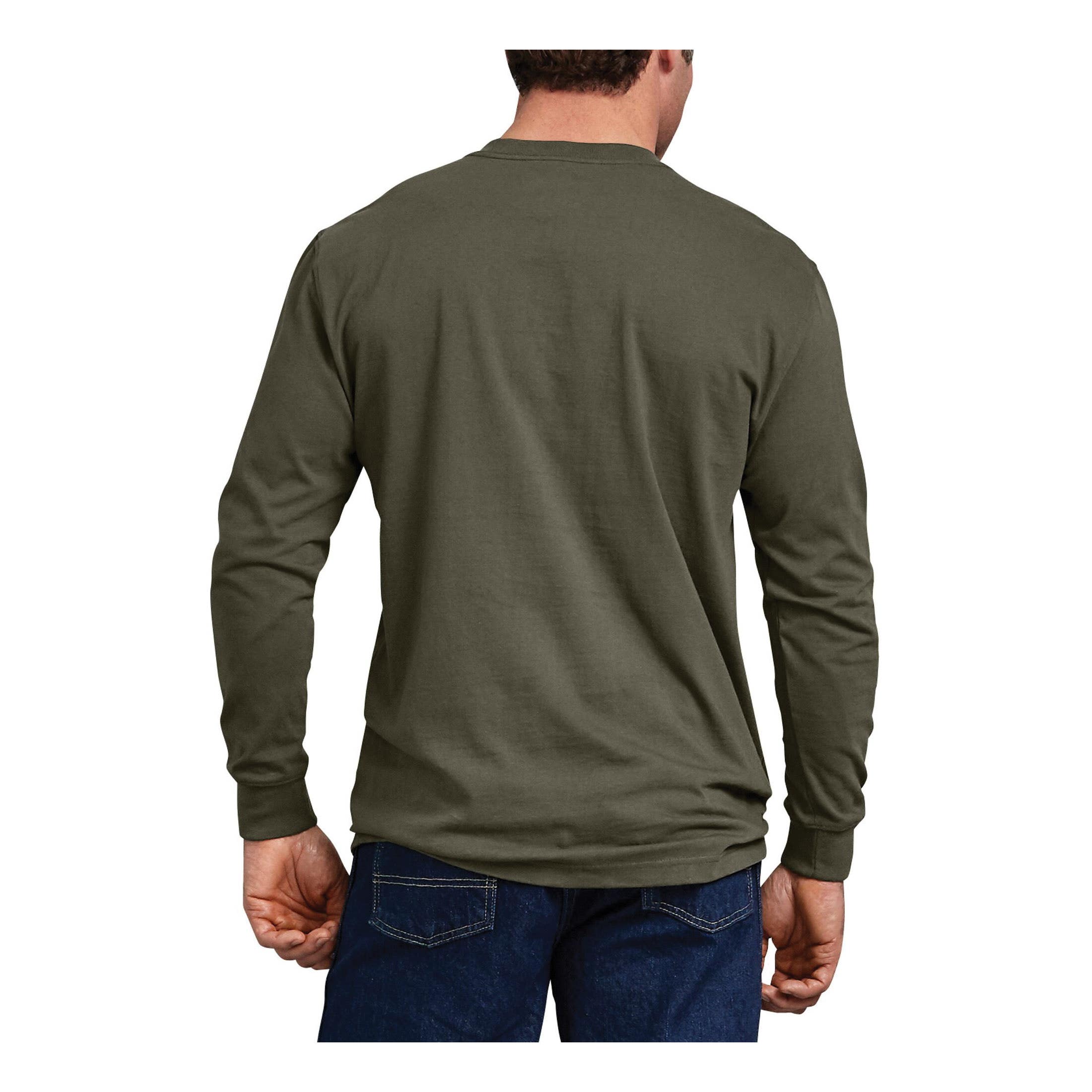 Dickies T-Shirt, L, Tall, Cotton, Moss Green, Crew Neck Collar, Long Sleeve, Original Fit