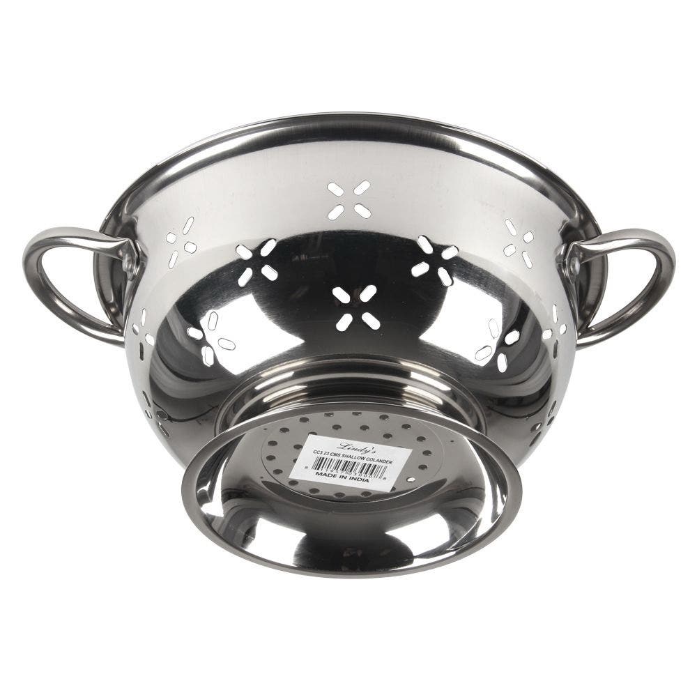 Lindy's Colander, 3 qt Capacity, Stainless Steel, 8-1/2 in Dia, Stainless Steel Handle