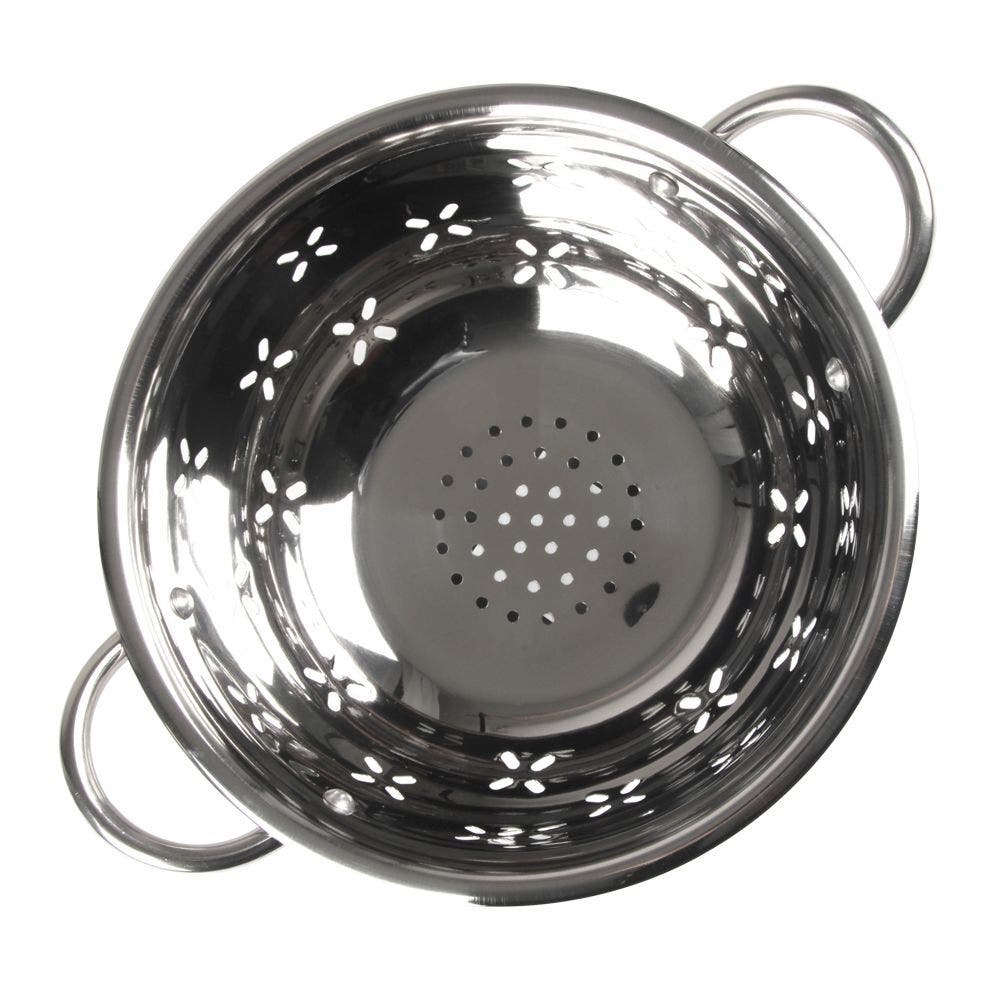 Lindy's Colander, 3 qt Capacity, Stainless Steel, 8-1/2 in Dia, Stainless Steel Handle
