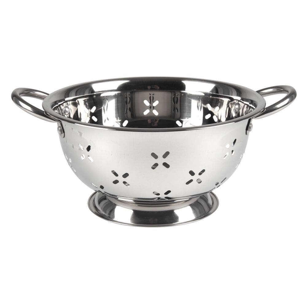 Lindy's Colander, 3 qt Capacity, Stainless Steel, 8-1/2 in Dia, Stainless Steel Handle