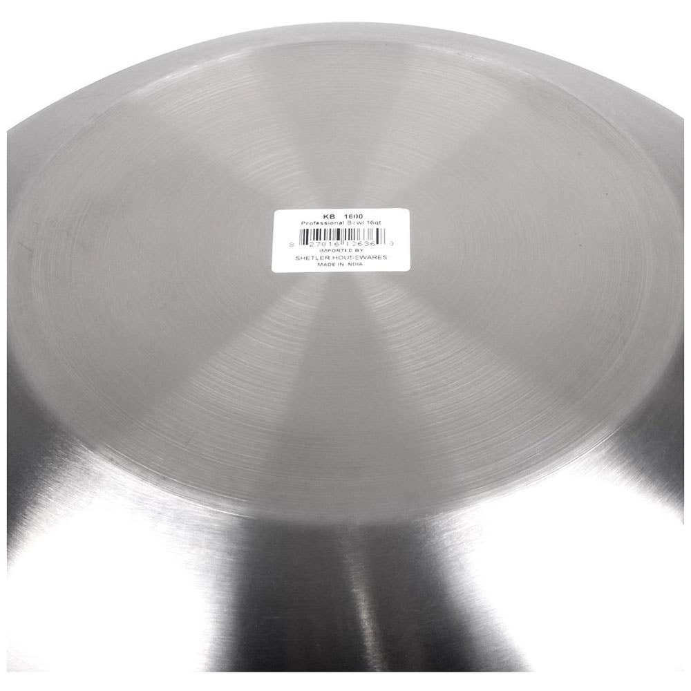 Lindy's Heavy-Duty Bowl, 16 qt Capacity, 15.13 in Dia, Stainless Steel, Silver, Polished