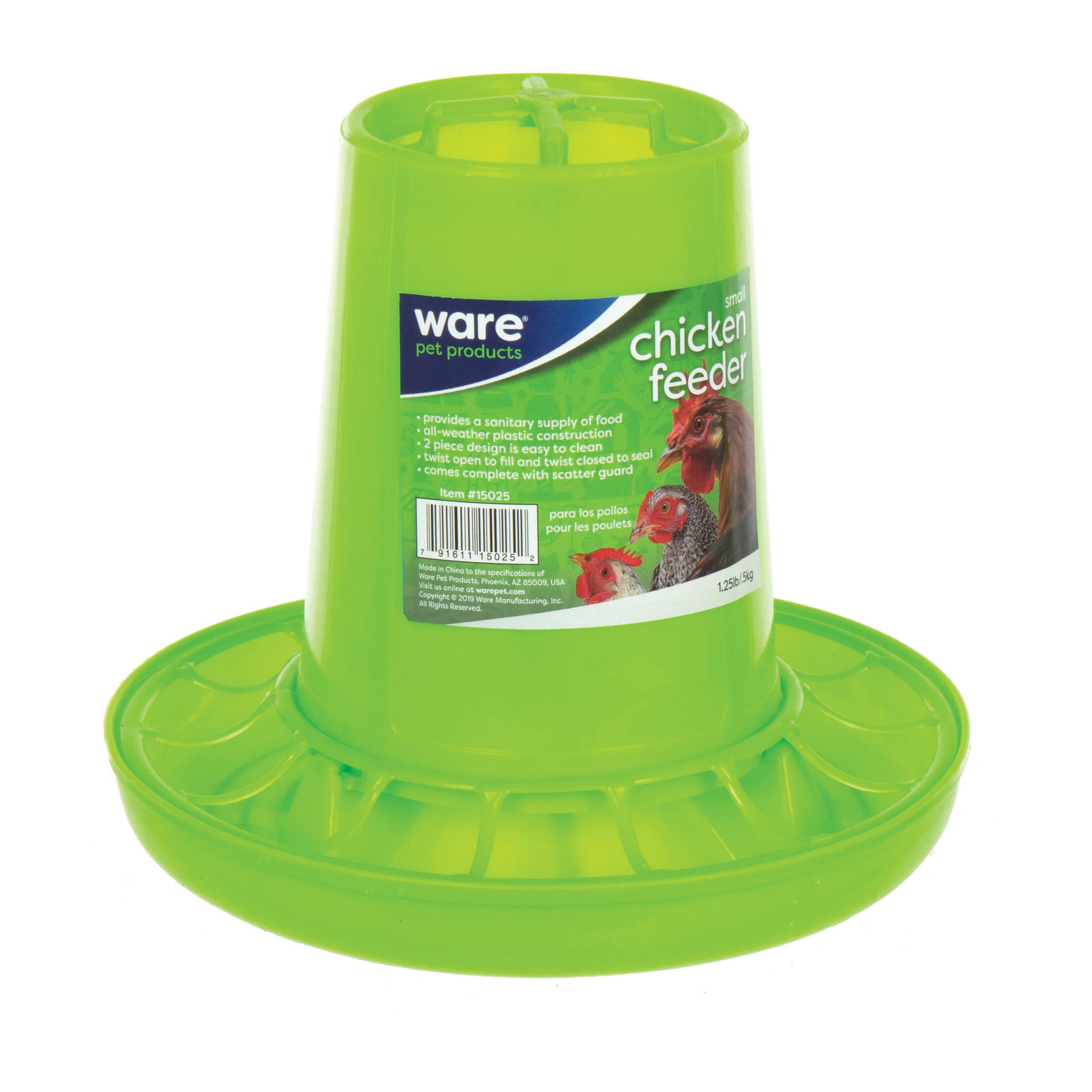 Ware Small Chicken Feeder, 1 lb Capacity, Plastic, Green, Hang Mounting