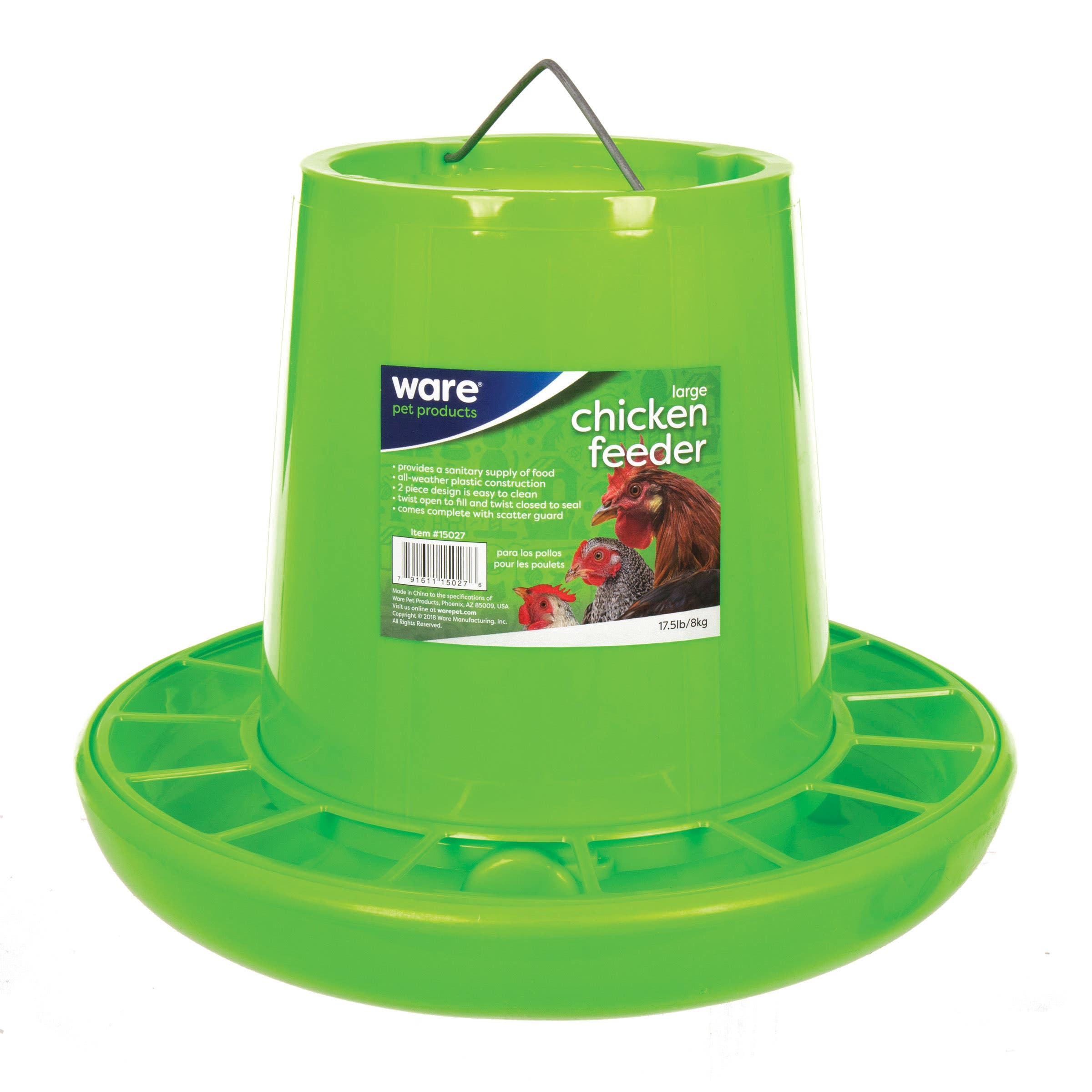 Ware Large Chicken Feeder, 17.5 lb Capacity, Plastic, Green, Hang Mounting