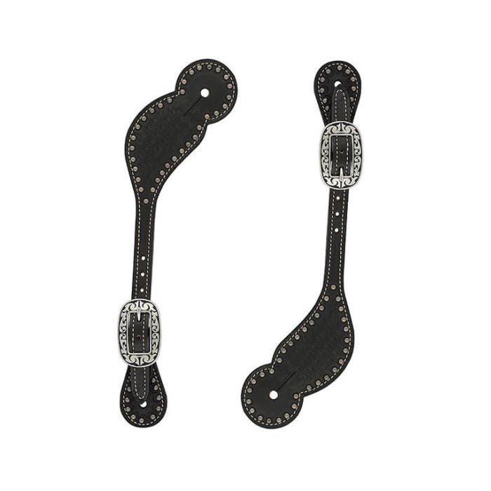 Weaver Leather Spur Strap, Men's, One-Size, Basketweave, Bridle Leather/Stainless Steel, Black