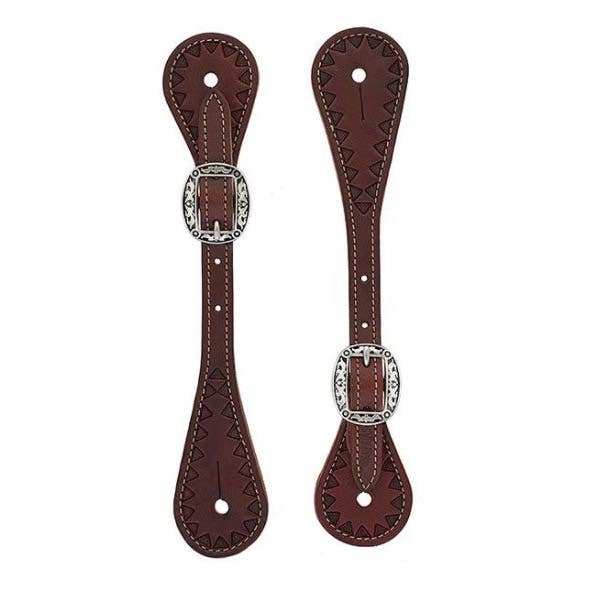 Weaver Leather Youth's Spur Strap, Hand Tooled Triangle Border, Leather, Chestnut