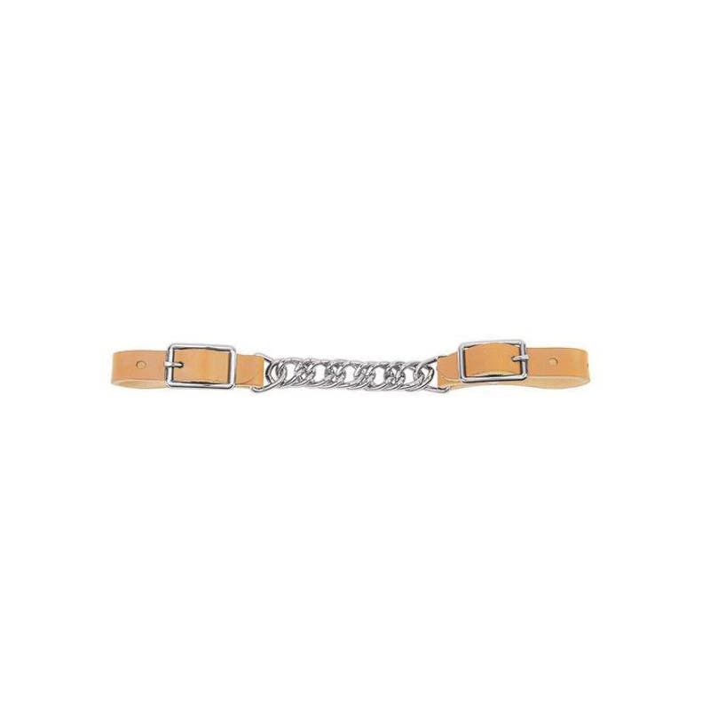Weaver Leather Horizons Series Chain Curb Strap, Flat-Link, Single, Leather, Brown/Gold, Nickel